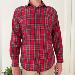 VIYELLA Cotton Wool Blend Button Front Red Plaid Tartan Long Sleeve Shirt